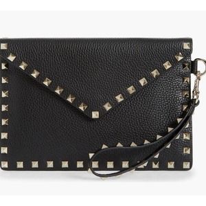 Valentino Garavani Envelope Rockstud Pouch Women's M Black Leather Snap Strap
